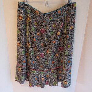 Sag Harbor Midi Black/White Floral Pattern Side Zipper Lightweight Skirt Size 16